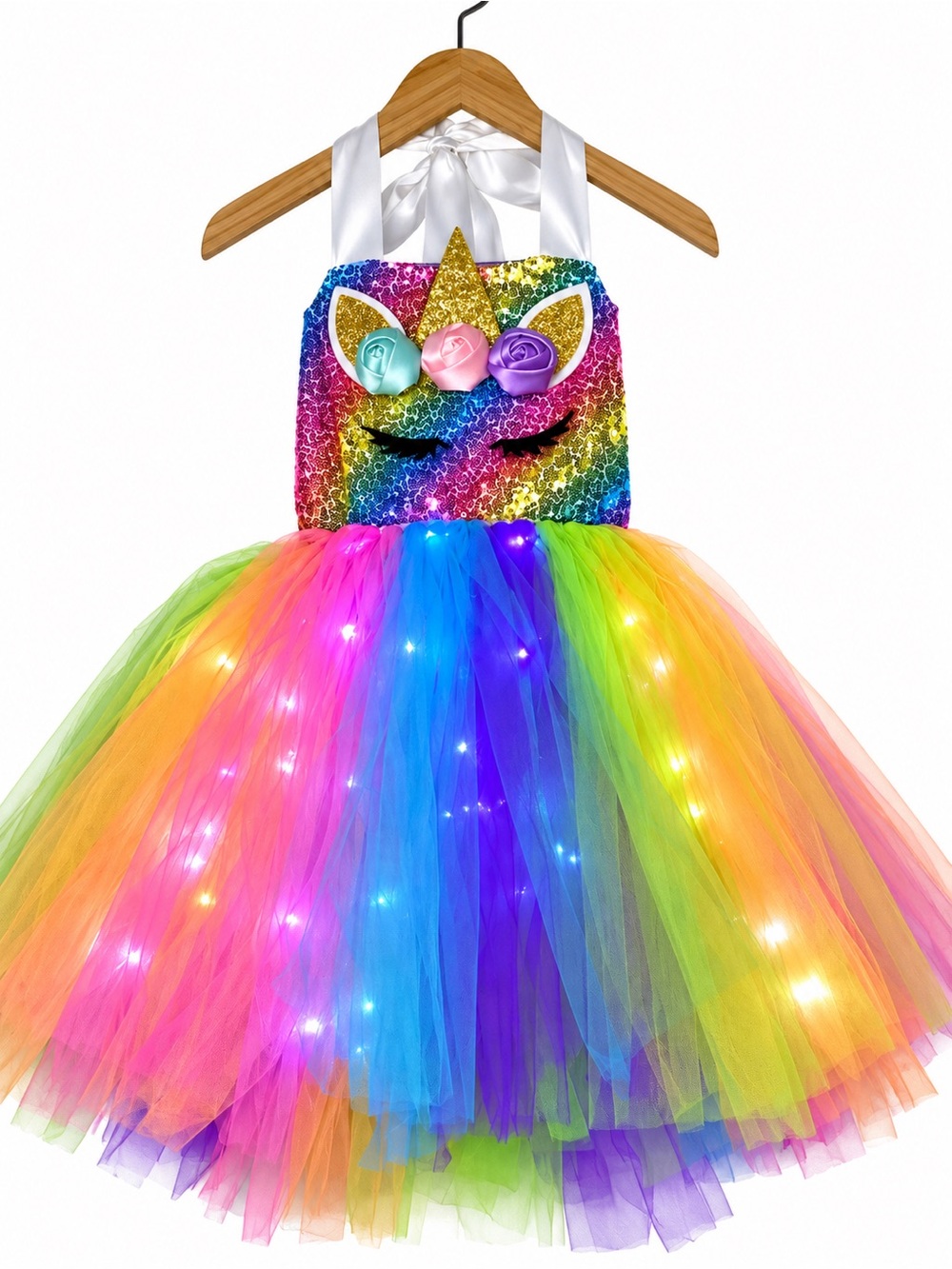 Rainbow Unicorn Halloween Costume | LED Light-Up Tutu Dress | Party, Birthday